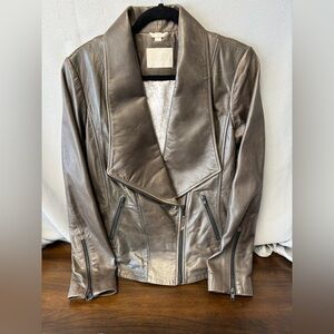 NWOT SOIA & KYO. Rustic Brown large drop lapel lambskin leather jacket.